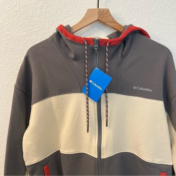 NWT Columbia Zip Up Gray Cream Red Hoodie with Logo- Size XL - Picture 5 of 16